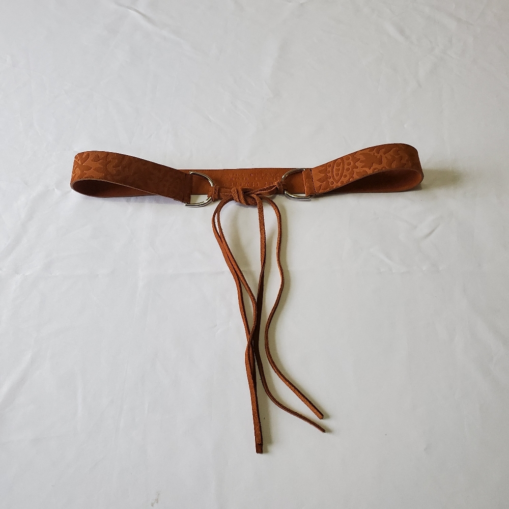 The Limited brown suede floral belt with fringe S